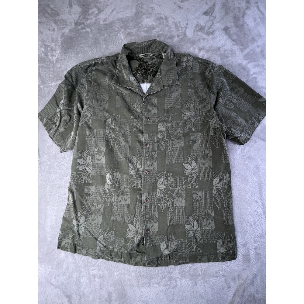 TOMMY BAHAMA Mens L Shirt 100% Silk Green Tropical‎